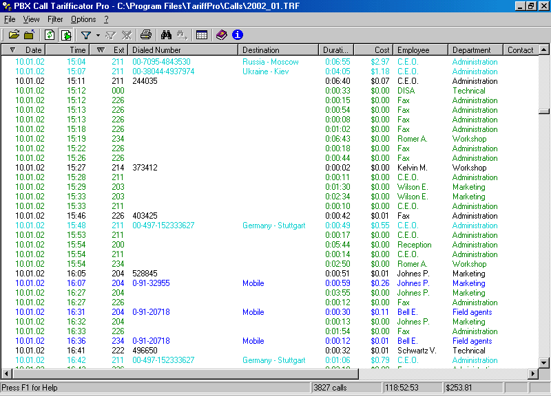PBX Call Tarifficator Screenshot